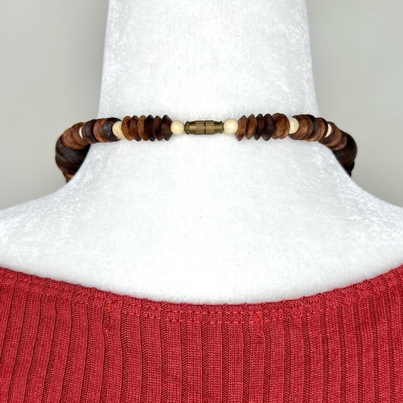 Wooden Beaded Necklace Boho Tribal Bohemian Statement Boho Wood 10 Inches - Picture 7 of 14
